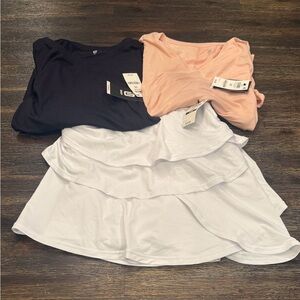 NWT Ideology Black and Peach Tops with White Layered Skort Set